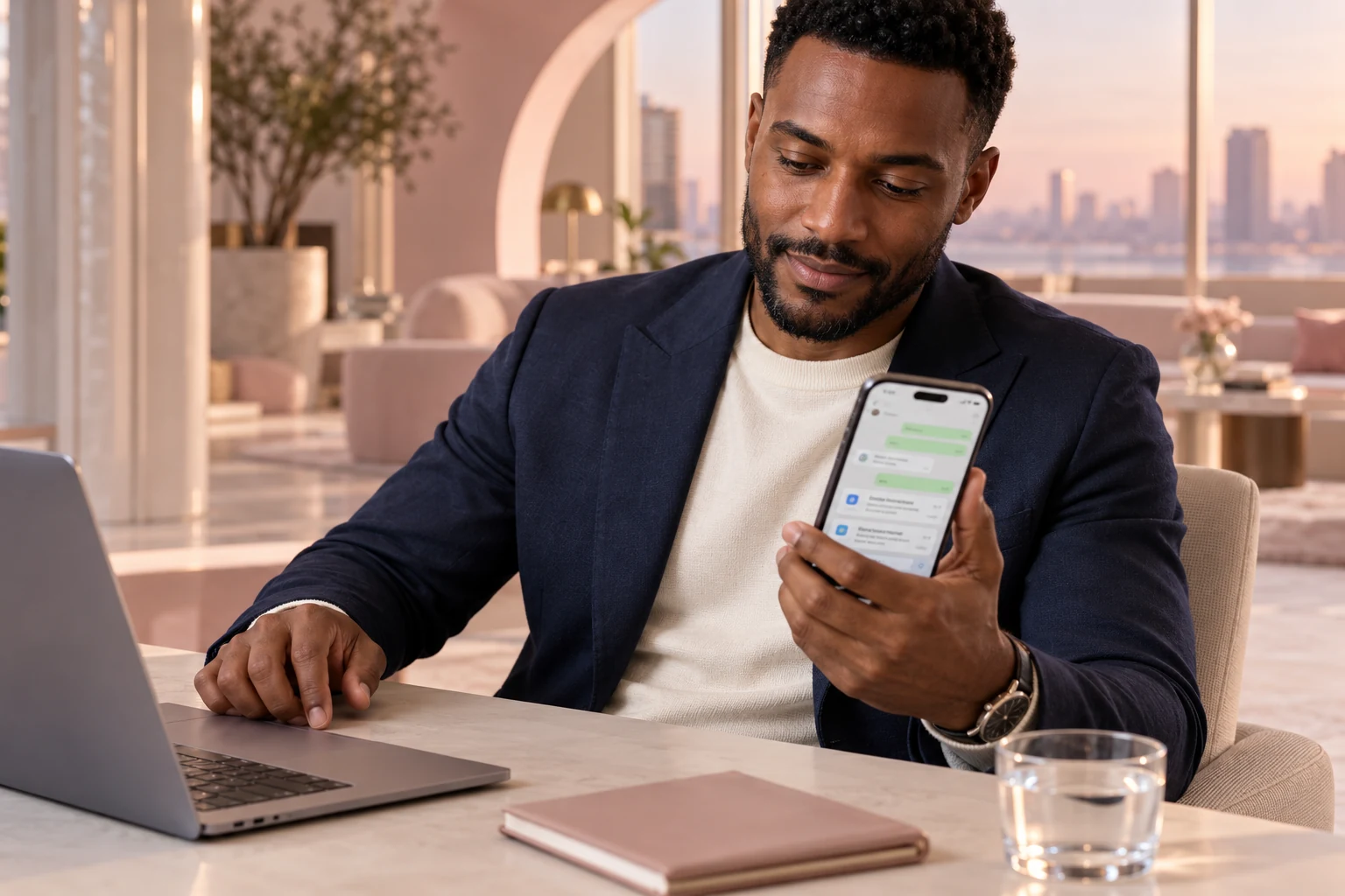 Escena ilustrativa de un directivo consultando su teléfono