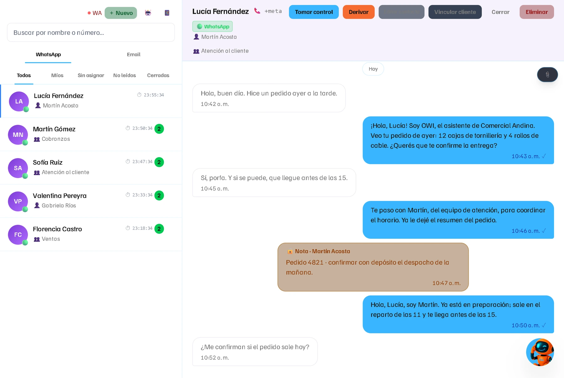 Captura original de la plataforma OWI, datos de demostración